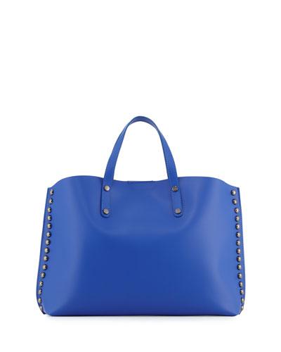 Studded Leather East-west Tote Bag, Cobalt