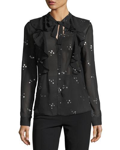 Chiffon Metallic Star-print Blouse