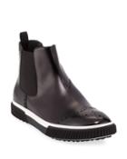Slip-on Leather Brogue Chelsea Boot, Black