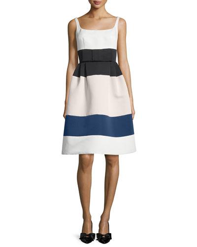 Sleeveless Structured Colorblock Dress, Cream/multicolor