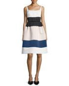 Sleeveless Structured Colorblock Dress, Cream/multicolor