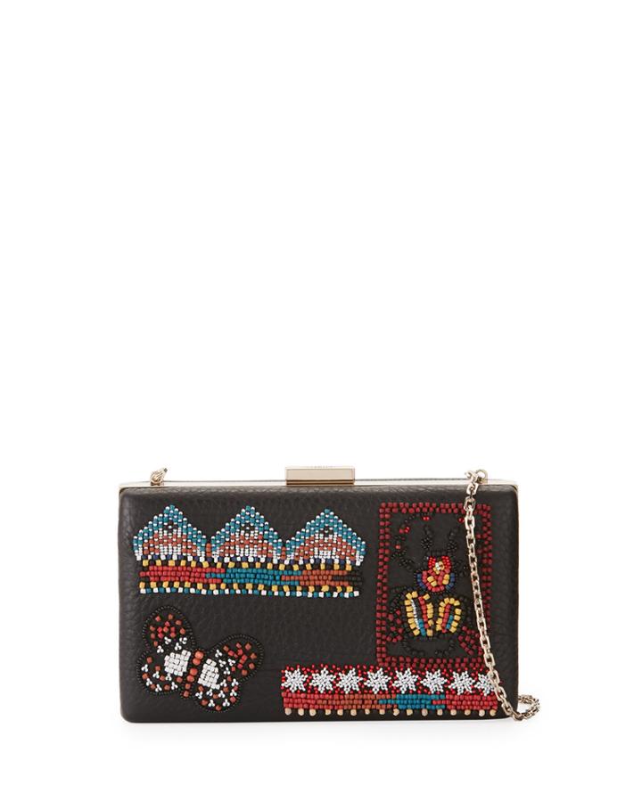 Ricamo Beaded Leather Clutch Bag, Black