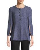 Plus Size Tweed Button-front Jacket W/split