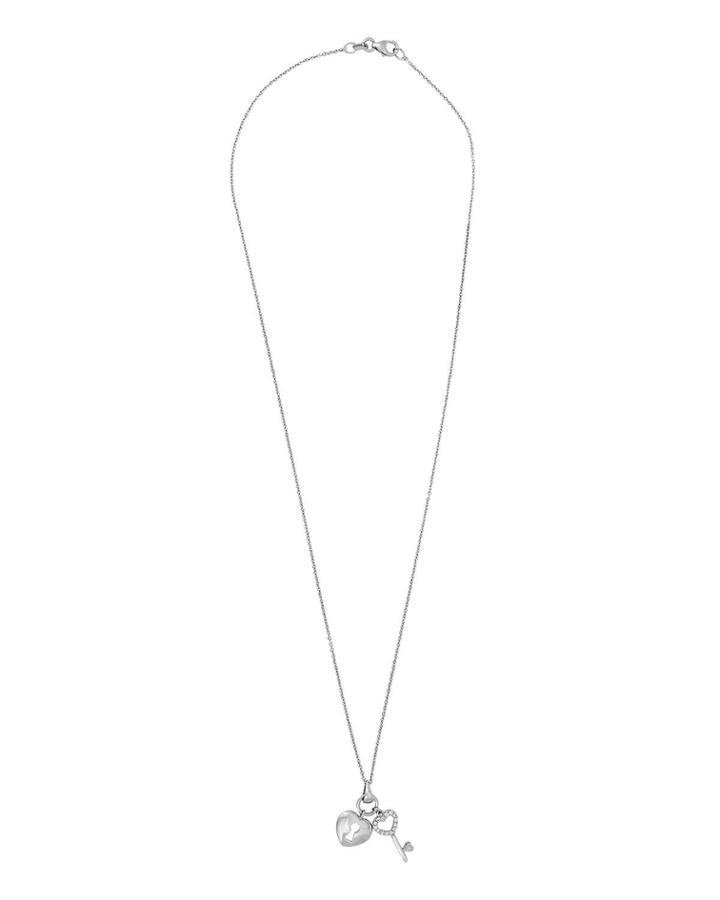 18k White Gold Diamond Heart Key &
