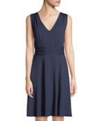 Shirred-waist Sleeveless V-neck Jersey Dress