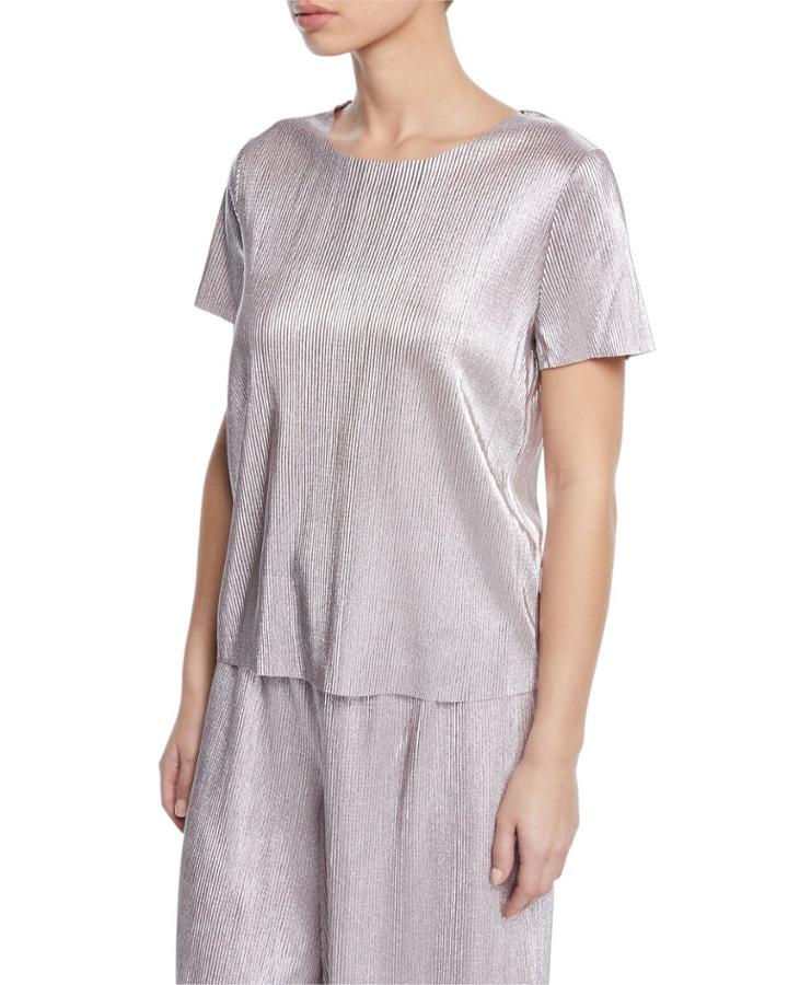 Short-sleeve Shiny Plisse Top