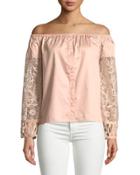Off-the-shoulder Lace-sleeve Blouse