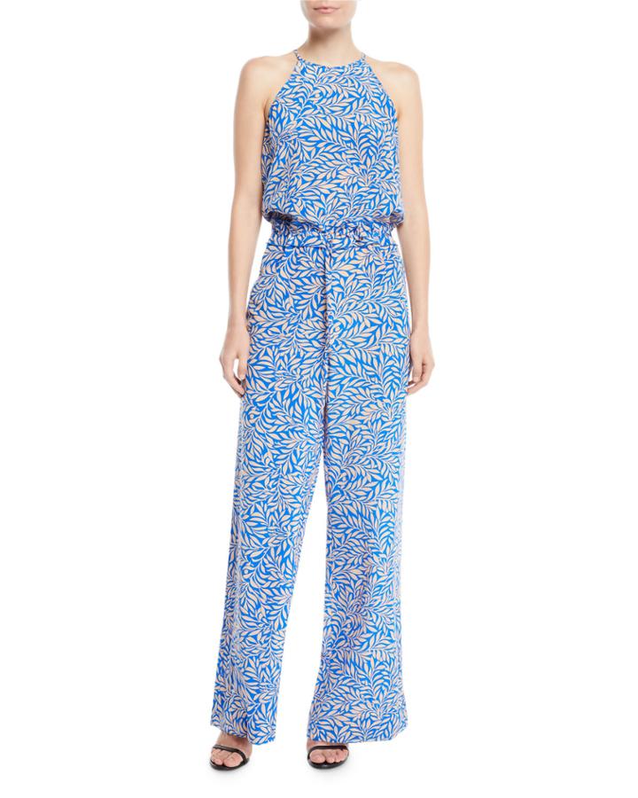 Davin High-neck Palm-leaf Georgette Jumpsuit