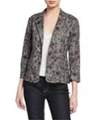 Printed One-button Short Linen/cotton Blazer