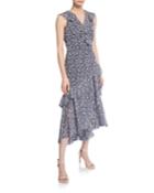 Floral V-neck Ruffle Asymmetric Dress