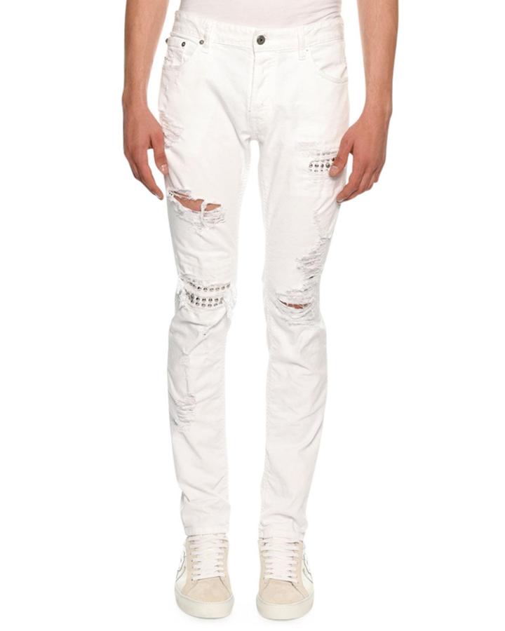 Slim Distressed-denim Biker Jeans