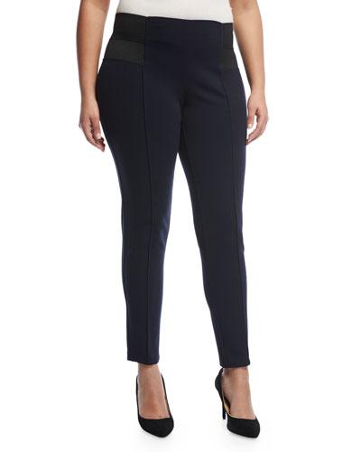 Pintucked Pull-on Skinny Pants, Blue,