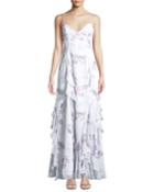 The Nav Ruffled Floral Sleeveless Gown