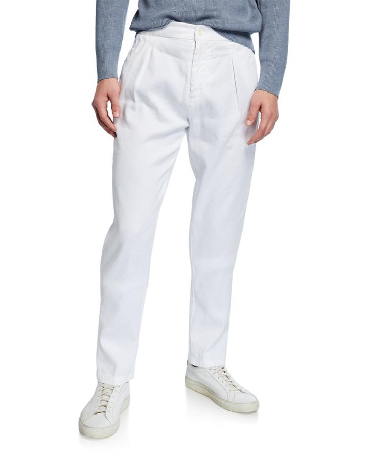 Men's Solid Linen/cotton Pleated Pants