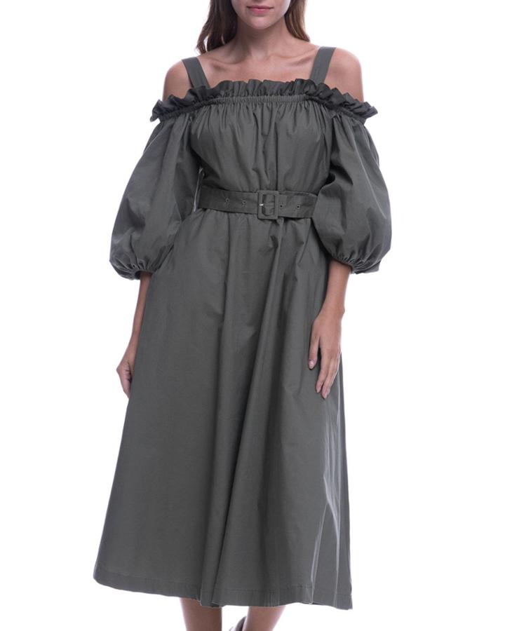 Belted Off-the-shoulder Cotton