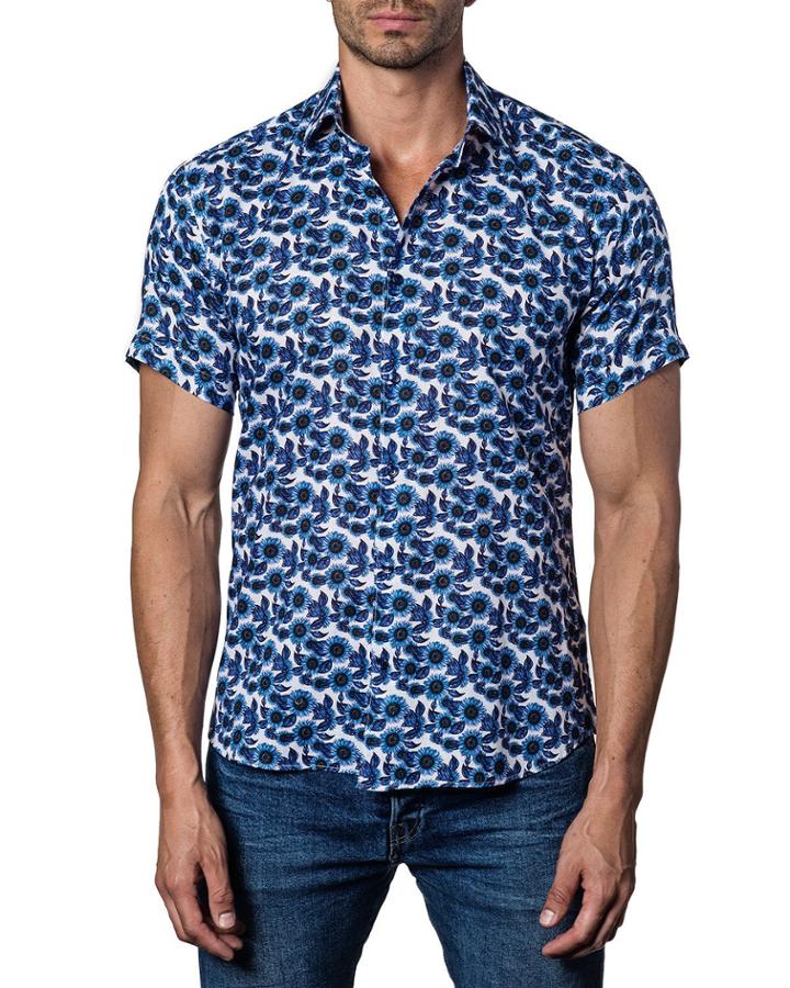 Men's Semi-fitted Daisy-print Short-sleeve