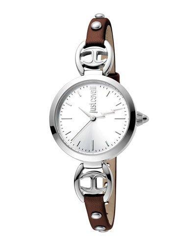 28mm Logo Macrame Leather Watch, Brown