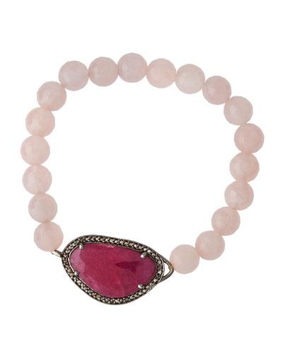 Glass Ruby & Champagne Diamond Bead Bracelet