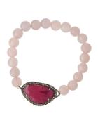 Glass Ruby & Champagne Diamond Bead Bracelet
