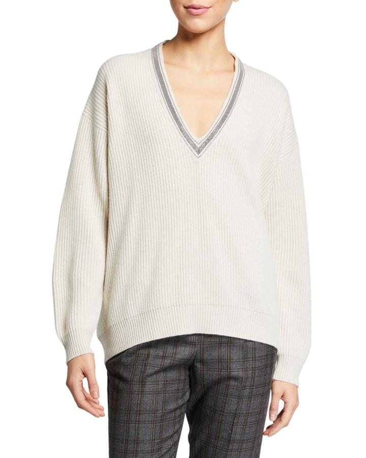 Monili Deep V-neck Ribbed Cashmere
