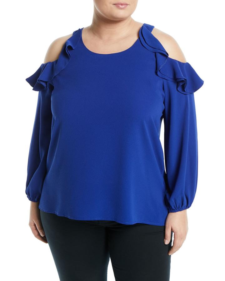 Ruffle-trim Cold-shoulder Blouse, Plus