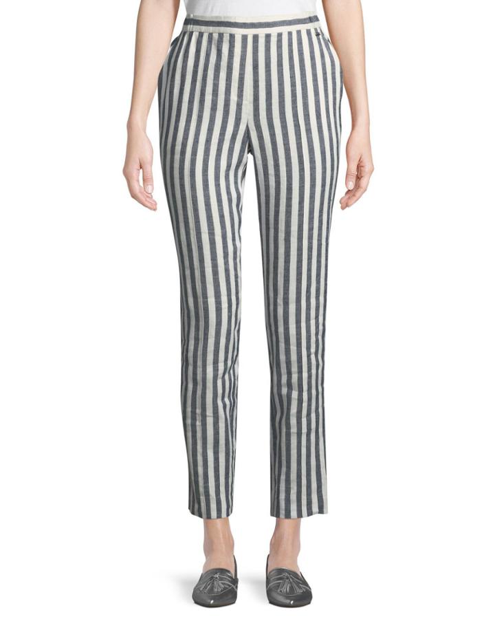 Stretch-linen Stripe Twill Cropped Pant