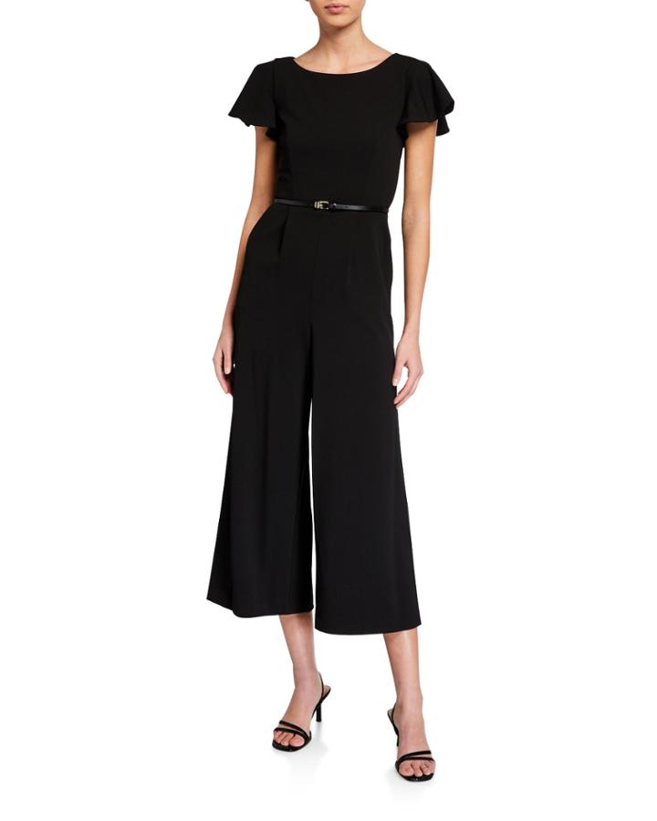 Flutter-sleeve Wide-leg Cropped Jumpsuit
