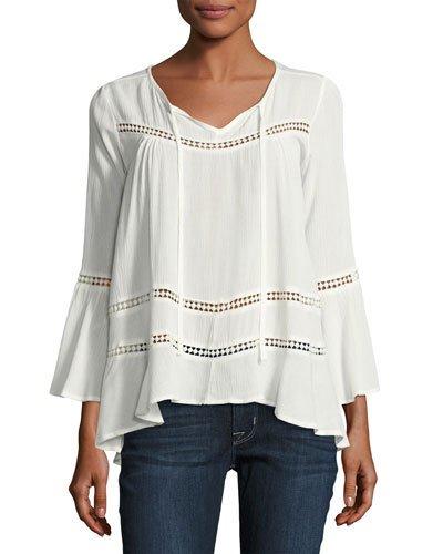 Bell-sleeve Keyhole Top, Off White