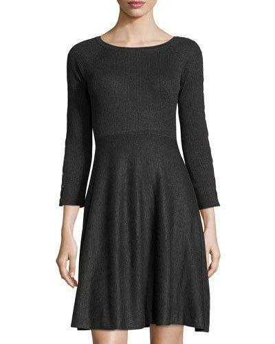 Ribbed Grommet-laced Dress, Charcoal