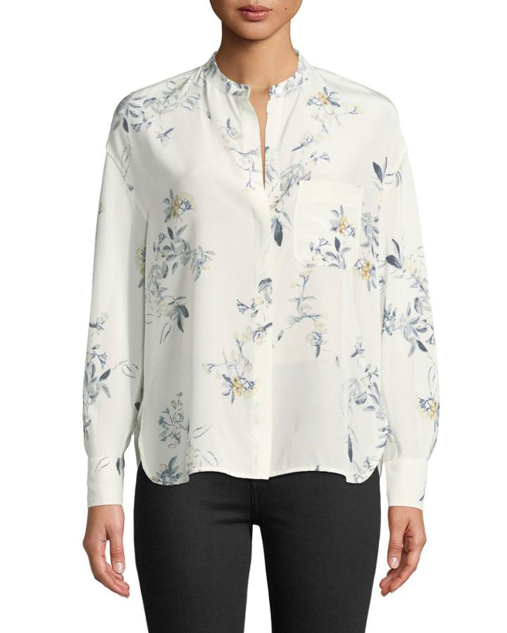 Long-sleeve Floral Pocket Blouse
