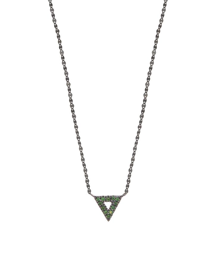 Electric 14k Black Gold Mini Spike Charm Necklace With Green Tsavorite