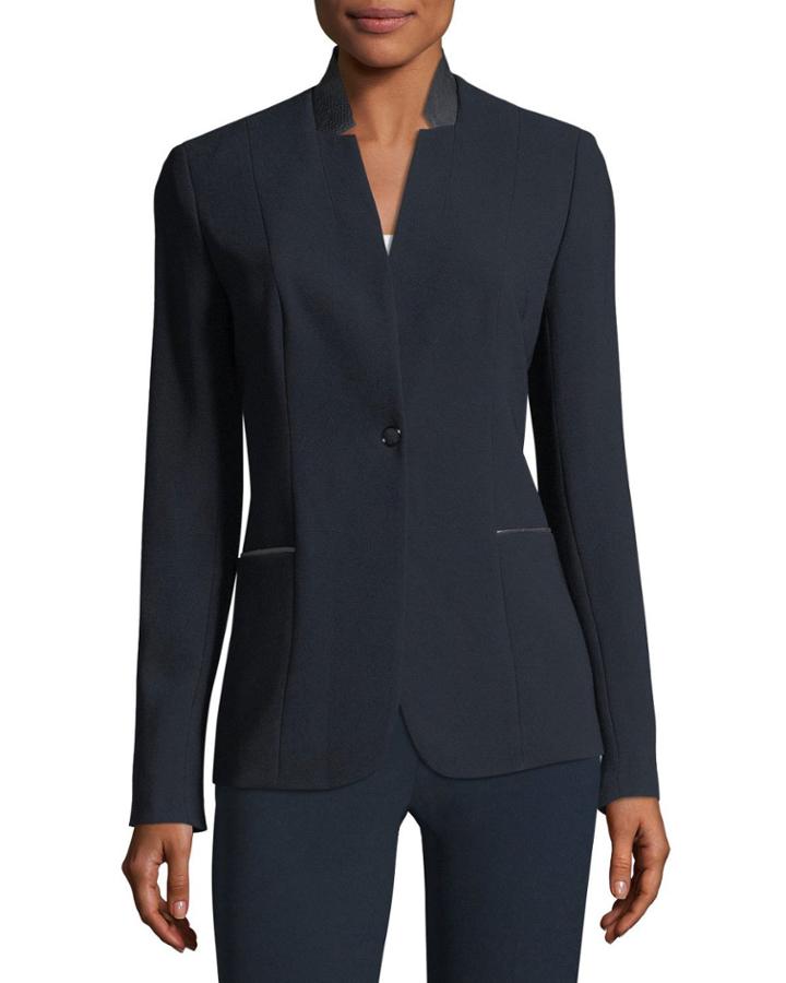 Tori Leather-trimmed Crepe Blazer Jacket