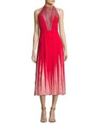 Sleeveless Pleated Contrast-inset Gown, Red/pink