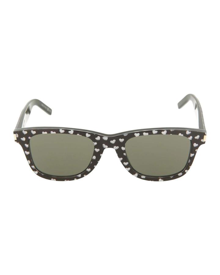 Square Acetate Sunglasses With Glitter Hearts