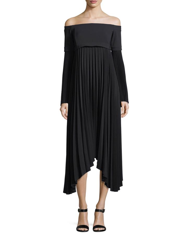 Serena Off-the-shoulder Long-sleeve Pleated