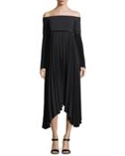 Serena Off-the-shoulder Long-sleeve Pleated