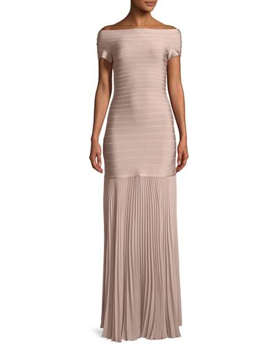 Fitted Evening Gown W/ Pleated