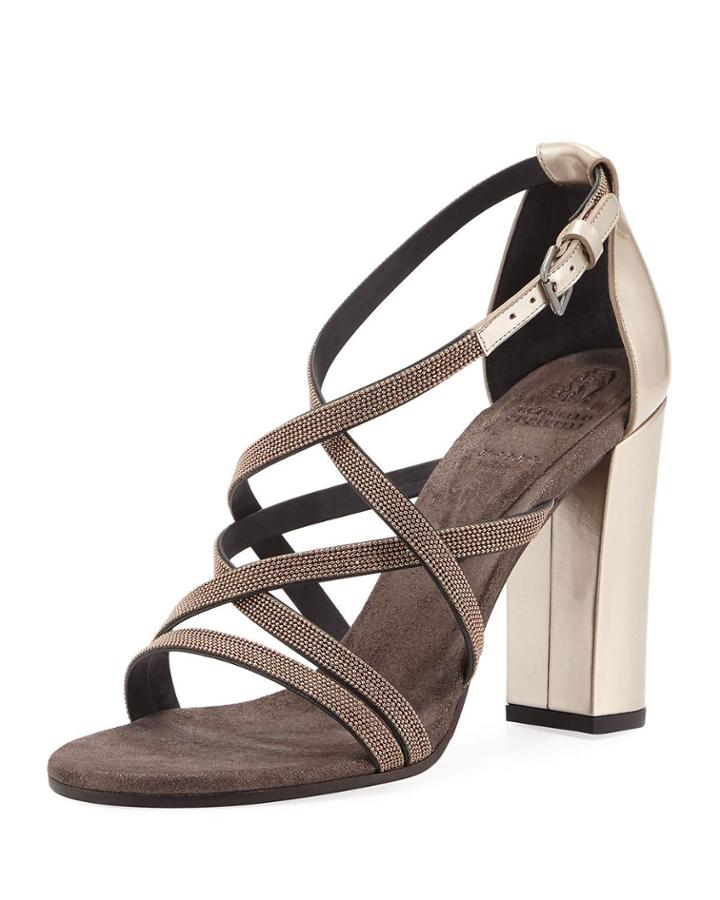Monili-trim Strappy Sandal, Rose Gold
