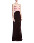 Strapless Two-tone Silk Velvet Column Evening Gown
