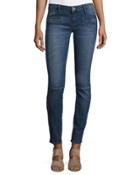 Zip-pocket Low-rise Skinny Moto Jeans, Blue