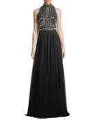 Embellished Halter-neck Cutout Evening Gown