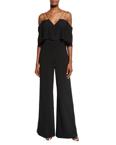 Wide-leg Cold-shoulder Jumpsuit, Black