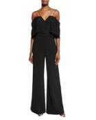 Wide-leg Cold-shoulder Jumpsuit, Black