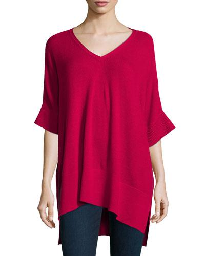 Short-sleeve High-low Cashmere Tunic