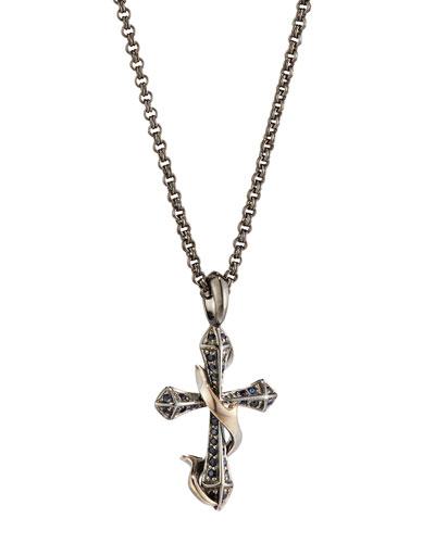 Men's Thorn Cross Pendant Necklace W/ Black