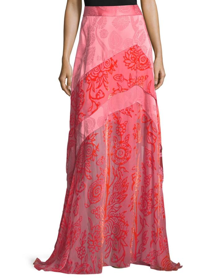 Long Devore Velvet Asymmetric Tier Evening
