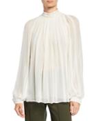 Long-sleeve Embroidered Gauze Trapeze Blouse
