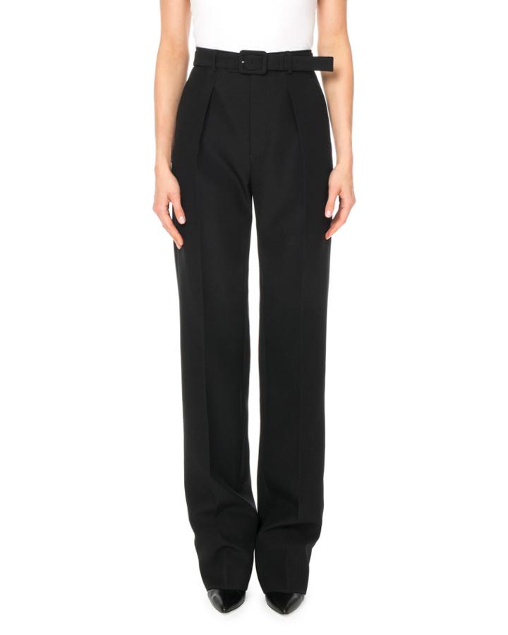 High-waist Straight-leg Wool Trousers W/