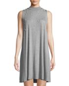Mock-neck Pearly-trim A-line Dress