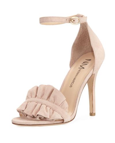 Alvarita Suede Ruffle Pump, Beige